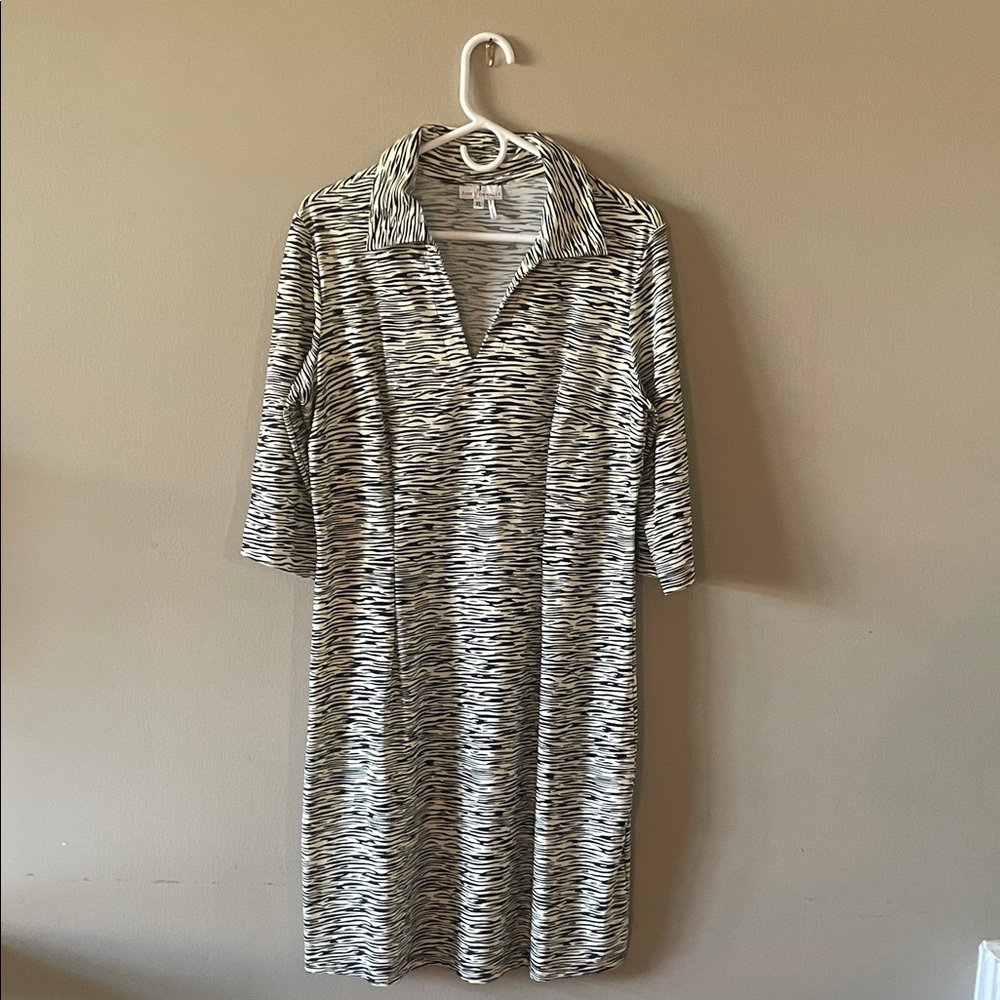 Jude Connally Black and White Patterned Midi Dress
